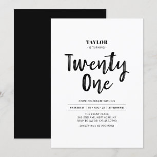 Black & White Simple 21st Birthday Party Invitation