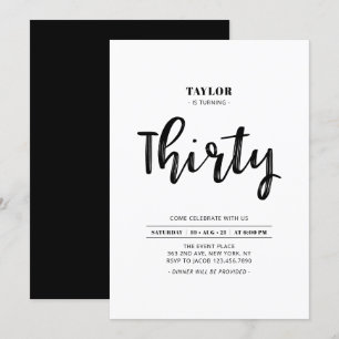 Black & White Simple 30th Birthday Party Invitation