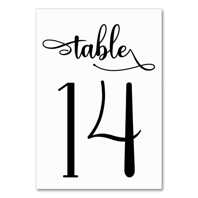 Black white simple 3.5x5 table number | Table 14 (Back)