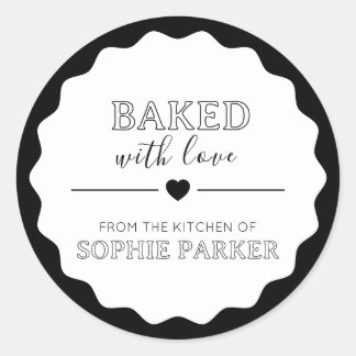 Black White Simple Baked With Love Scallop Sticker