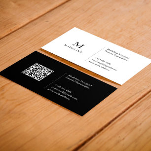 Black & White Simple Basic Minimalist QR Code Business Card