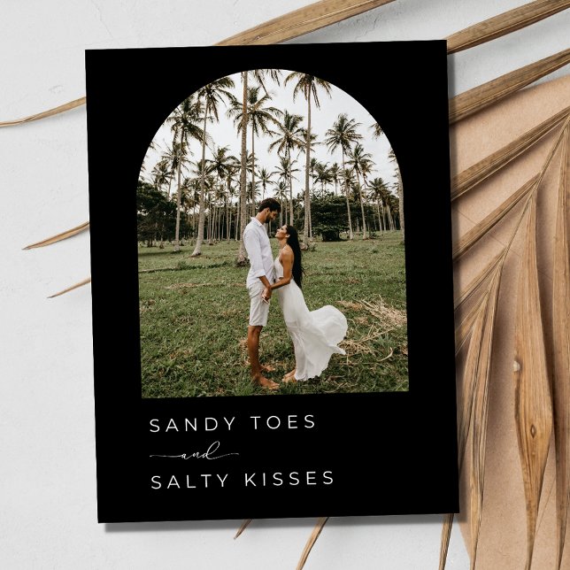 Black White Simple Beach Wedding Save the Date Announcement Postcard (Black White Simple Beach Wedding Save the Date Postcard)