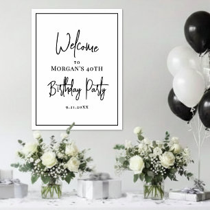 Black White Simple Birthday Party Welcome Poster