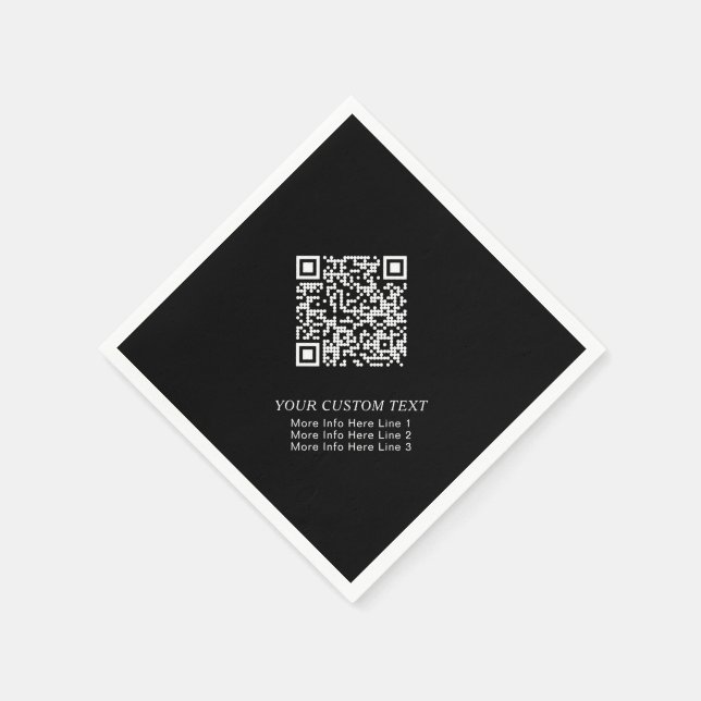 Black & White Simple Business QR Code Promotional Napkin (Corner)