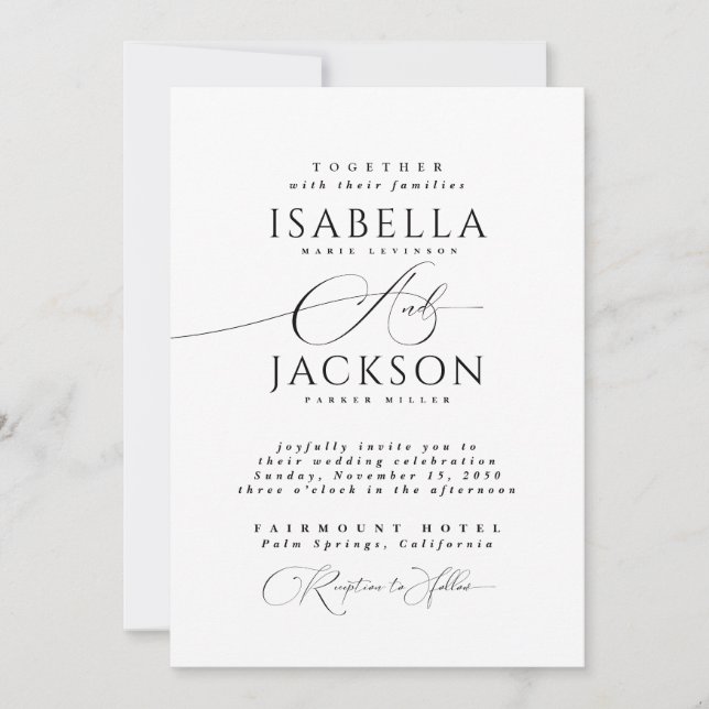 Black & White Simple Calligraphy Trendy Wedding  Invitation (Front)