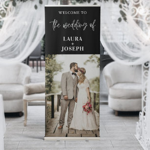 Black White Simple Chic Photo Welcome Wedding Retractable Banner