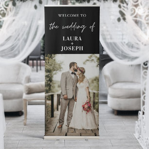 Black White Simple Chic Photo Welcome Wedding Retractable Banner