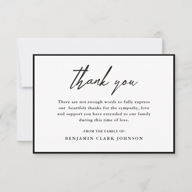 Black & White Simple Condolence Sympathy Funeral Thank You Card (Front)