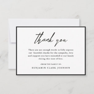 Black & White Simple Condolence Sympathy Funeral Thank You Card
