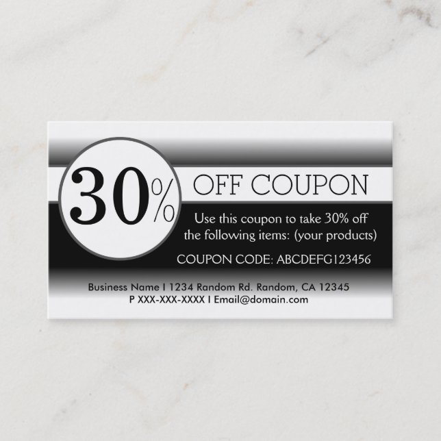 Black white simple coupon business cards (Front)