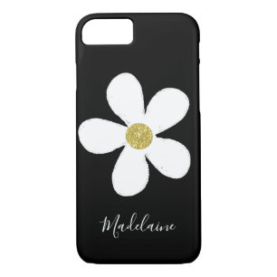 Black White Simple Daisy Gold Personal iPhone 8/7 Case