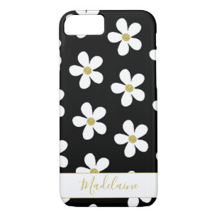 Black White Simple Daisy Pattern Gold Personal iPhone 8/7 Case