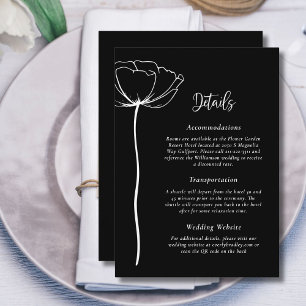 Black White Simple Elegant Floral Wedding Detail Invitation