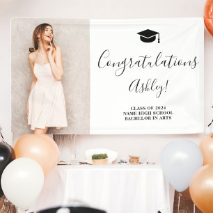 Black white simple elegant graduation congrats banner