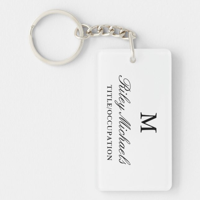 Black White Simple Elegant Monogram Name Title Key Ring (Front)