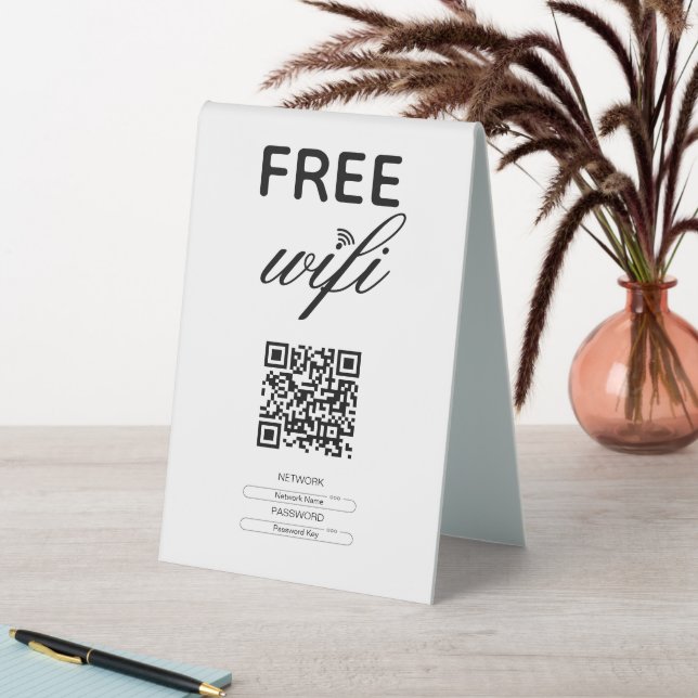 Black White Simple Free Wi-Fi QR Code Place (In SItu (Table))
