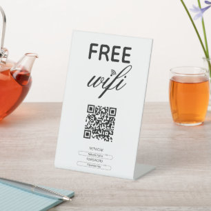 Black White Simple Free Wi-Fi QR Code Place Pedestal Sign