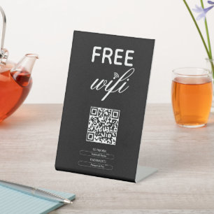 Black White Simple Free Wi-Fi QR Code Place Pedestal Sign