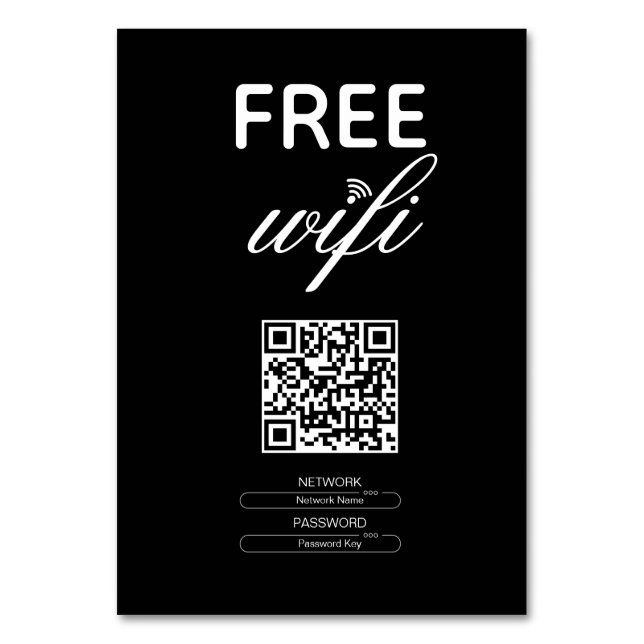 Black White Simple Free Wi-Fi QR Code Place Table Number (Front)