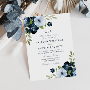 Black white simple minimal wedding invitation