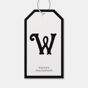 Black White Simple Minimalist Decorative Monogram Gift Tags