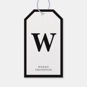 Black & White Simple Minimalist Elegant Monogram Gift Tags