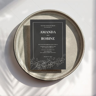 Black White Simple Minimalist Elegant Wedding Invitation