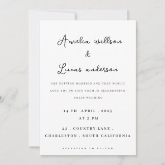 Black & white simple minimalist wedding invitation