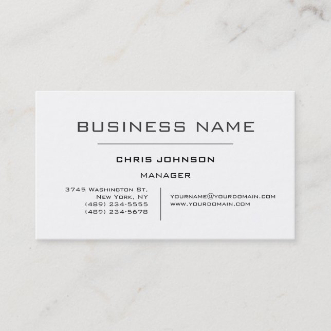 Black & White Simple Modern Manager Business Card (Front)