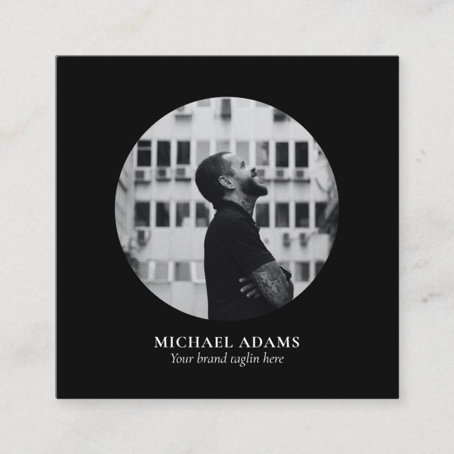 Black & White Simple Modern Photo Social Media Squ Square Business Card (Front)