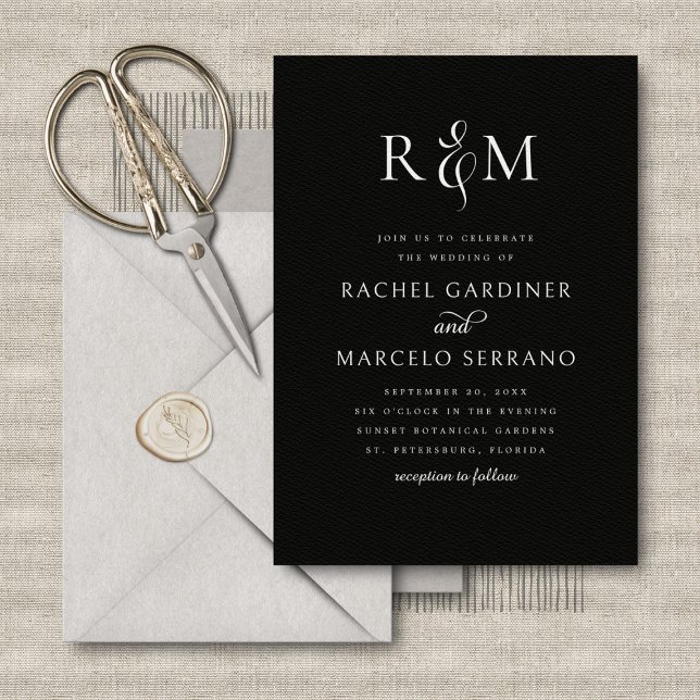 Black White Simple Monogram Ampersand Wedding Invitation (Creator Uploaded)