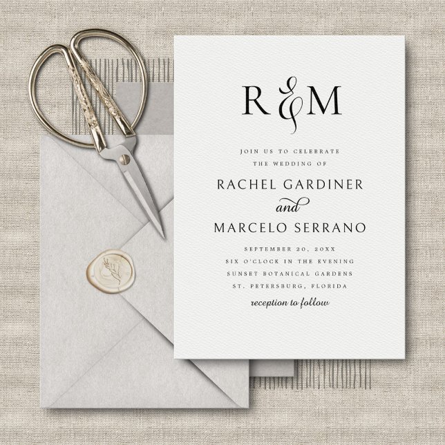 Black White Simple Monogram Ampersand Wedding Invitation (Creator Uploaded)