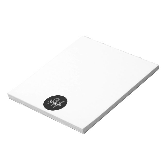 Black & White Simple Monogram Classic Trendy Notepad (Rotated)