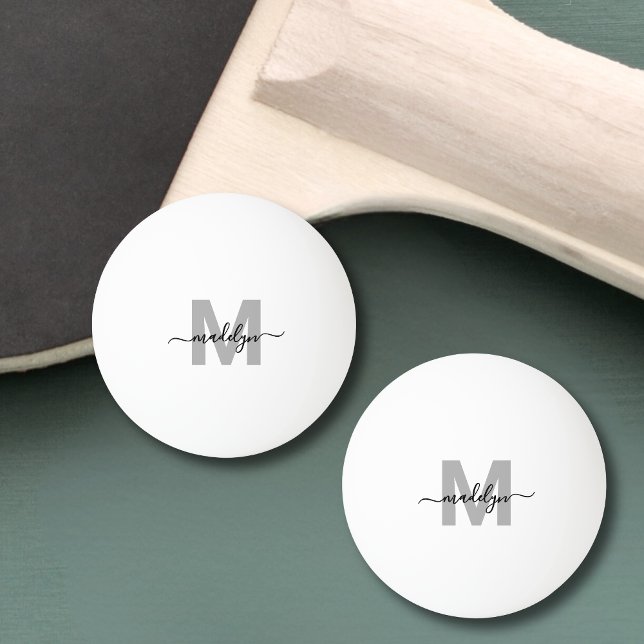 Black White Simple Monogram Name Ping Pong Ball (Black White Simple Monogram Name Ping Pong Ball)