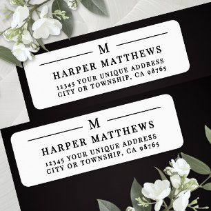 Black White Simple Monogram Return Address