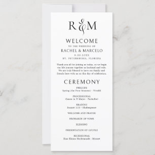 Black White Simple Monogram Wedding Program