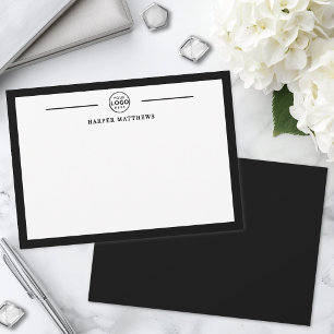 Black White Simple Name Business Logo Stationery Card
