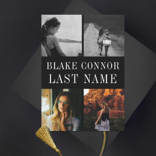 Black White Simple name graduation photo Announcement