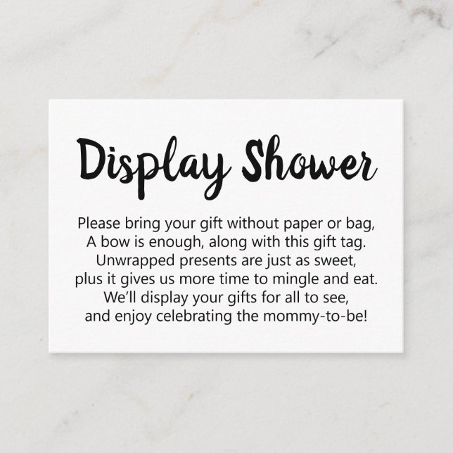 Black & White Simple No Wrap Display Baby Shower Enclosure Card (Front)