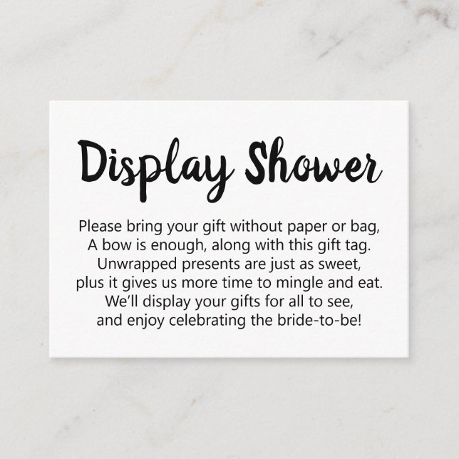 Black & White Simple No Wrap Display Bridal Shower Enclosure Card (Front)