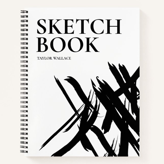 Black White simple Personalised Modern Sketch Book (Front)