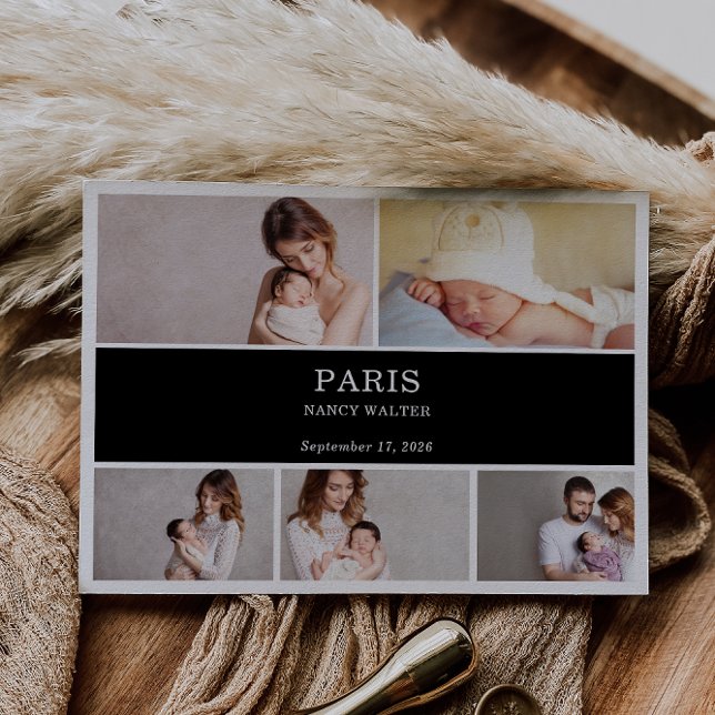 Black White Simple Photo Baby Announcement Card (Creator Uploaded)