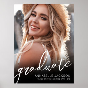 Black White Simple Photo Graduation Party Sign