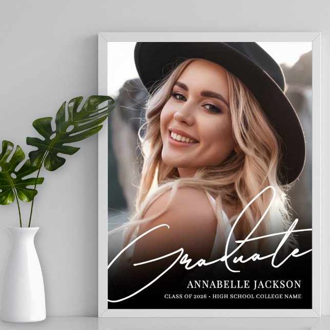 Black White Simple Photo Graduation Party Sign (Black White Simple Photo Graduation Party Sign)