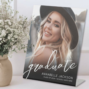 Black White Simple Photo Graduation Party Sign