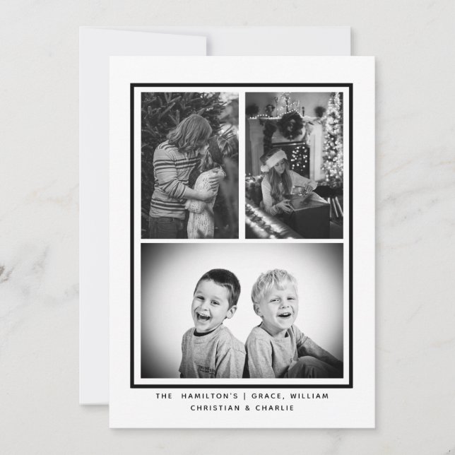 Black White Simple Photo Personalised Christmas Holiday Card (Front)