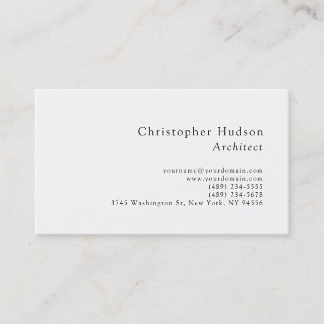 Black White Simple Plain Architect Business Card (Front)