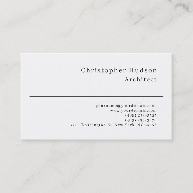 Black White Simple Plain Architect Business Card (Front)