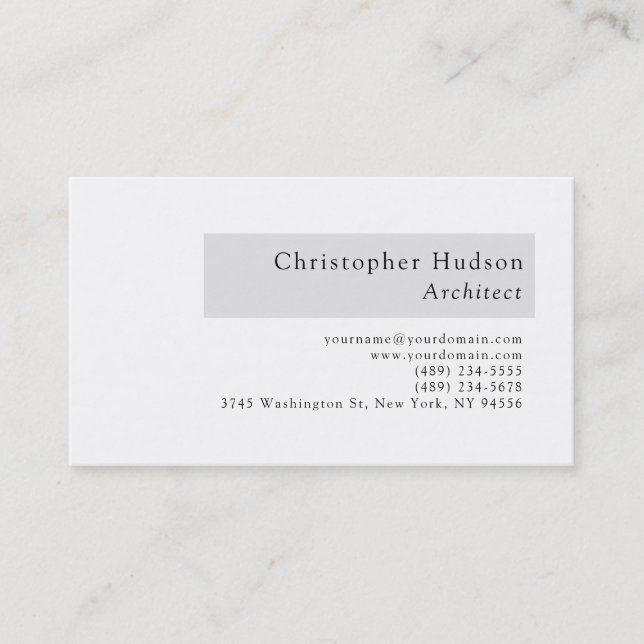 Black White Simple Plain Architect Business Card (Front)