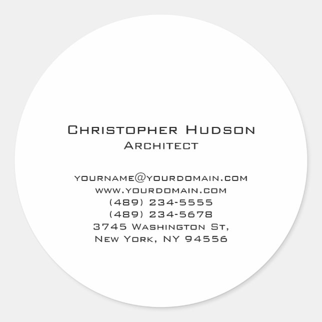 Black White Simple Plain Architect Classic Round Sticker (Front)